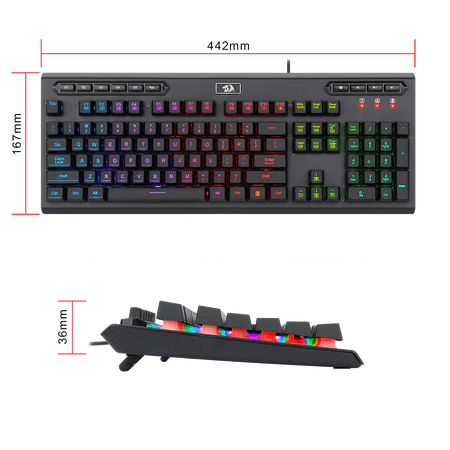 Redragon K513 RGB Membrane Gaming Keyboard, Standard 104 Keys Linear Mechanical-Feel Keyboard w/ 5 Extra On-Board Macro G Keys, Dedicated Media Control, Solid Metal Top Case