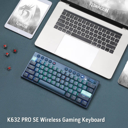 Redragon K632 PRO HORUS MINI  60% Wireless RGB Mechanical Keyboard, Bluetooth/2.4Ghz/Wired Tri-Mode Ultra-Thin Low Profile Gaming Keyboard w/No-Lag Connection, Dedicated Media Control & Linear Red Switch